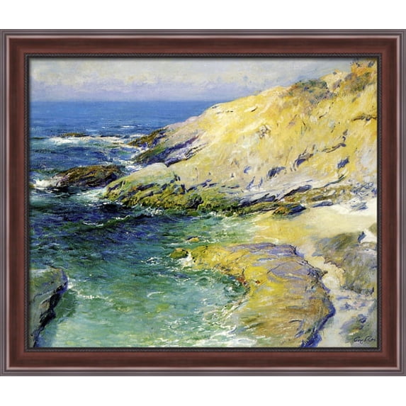 View of Wood's Cove 34x28 Large Walnut Ornate Wood Framed Canvas Art by Guy Rose