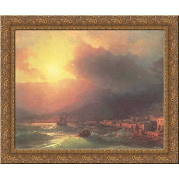 View of Yalta in evening 24x20 Gold Ornate Wood Framed Canvas Art by Aivazovsky, Ivan