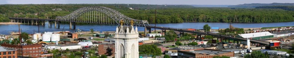 View of a bridge spanning the Mississippi River in Dubuque Iowa USA Canvas Art - Panoramic Images (5 x 24)