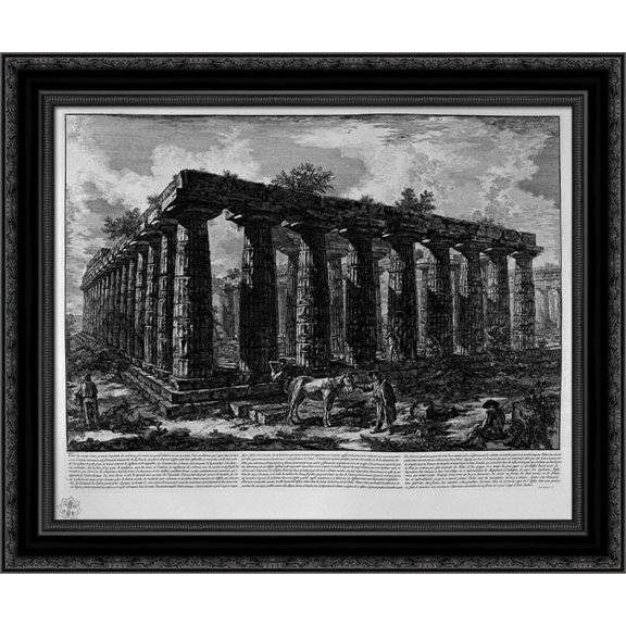 View of a colonnade forming a quadrilateral 24x20 Black Ornate Wood Framed Canvas Art by Piranesi, Giovanni Battista
