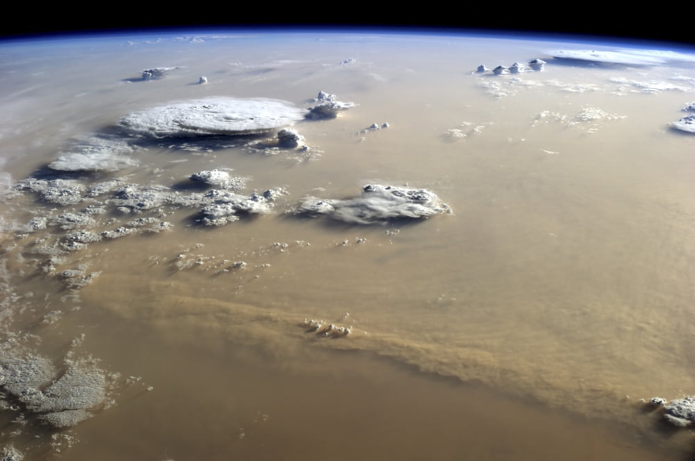 View of a dust storm that stretches across the sand seas of the Sahara Desert Canvas Art - Stocktrek Images (34 x 23)
