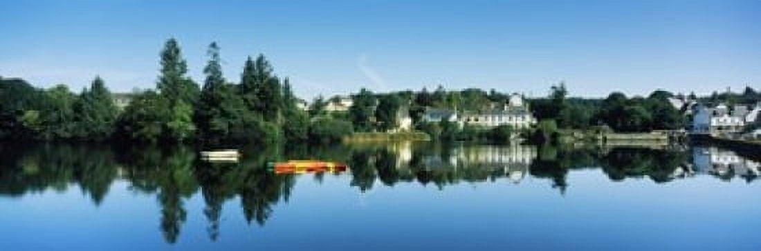 View of a lake with a town in the background Huelgoat Finistere Brittany France Canvas Art - Panoramic Images (36 x 12)