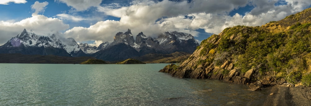View of a lake with mountain in the background Lake Pehoe Torres de Paine National Park Patagonia Chile Canvas Art - Panoramic Images (36 x 12)