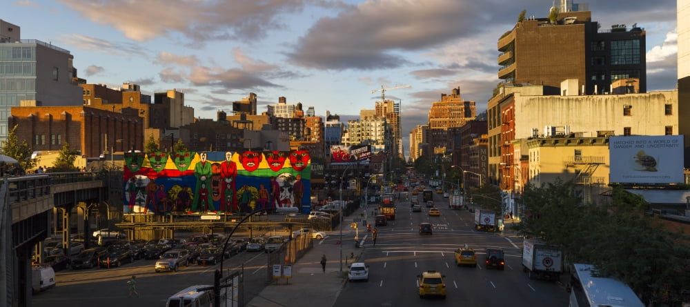 View of a street with buildings at evening New York City New York State USA Canvas Art - Panoramic Images (36 x 12)