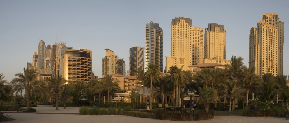 View of apartments and office buildings along D 94 Roadway The Ritz-Carlton Dubai United Arab Emirates Canvas Art - Panoramic Images (29 x 12)