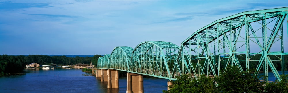 View of bridge over Mississippi River Louisiana Pike County Missouri USA Canvas Art - Panoramic Images (12 x 36)