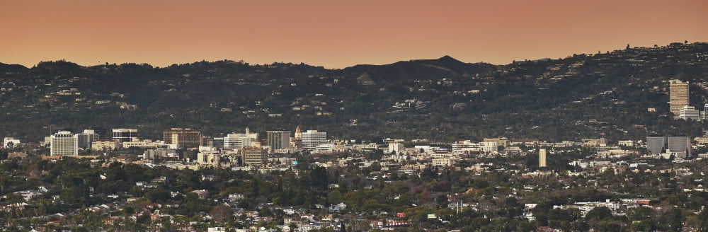 View of buildings in city Beverly Hills Los Angeles County California USA Canvas Art - Panoramic Images (36 x 12)