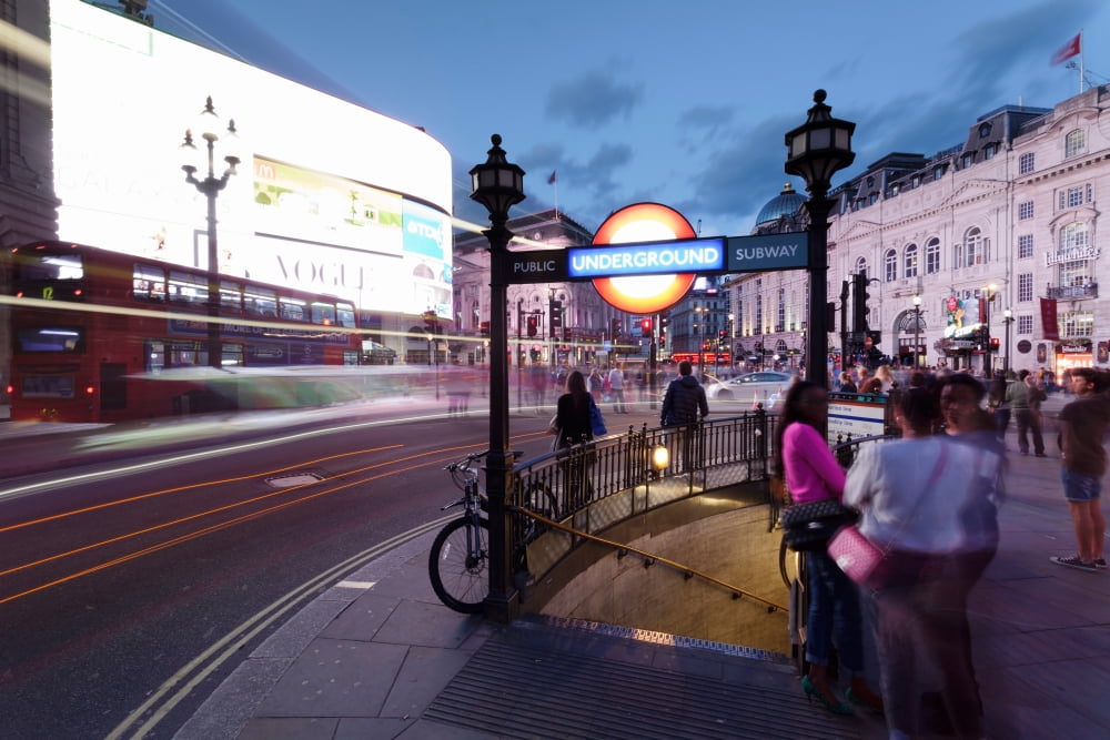 View of city at night Piccadilly Circus City of Westminster London England Canvas Art - Panoramic Images (27 x 9)