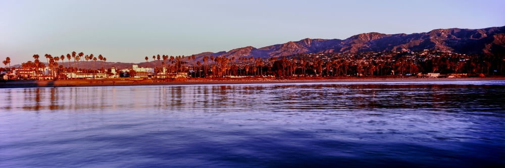 View of city at waterfront from the pier Santa Barbara California USA Canvas Art - Panoramic Images (6 x 18)