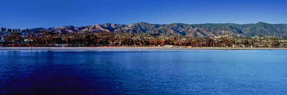 View of city at waterfront from the pier Santa Barbara California USA Canvas Art - Panoramic Images (6 x 18)