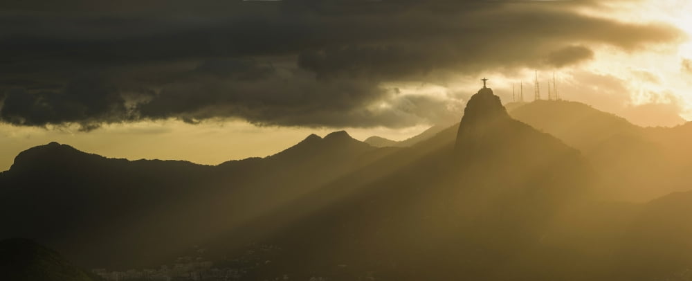 View of city from Sugarloaf Mountain at dusk Rio de Janeiro Brazil Canvas Art - Panoramic Images (36 x 12)