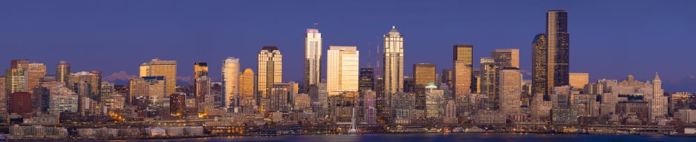 View of cityscape at dusk Seattle King County Washington USA Canvas Art - Panoramic Images (8 x 38)