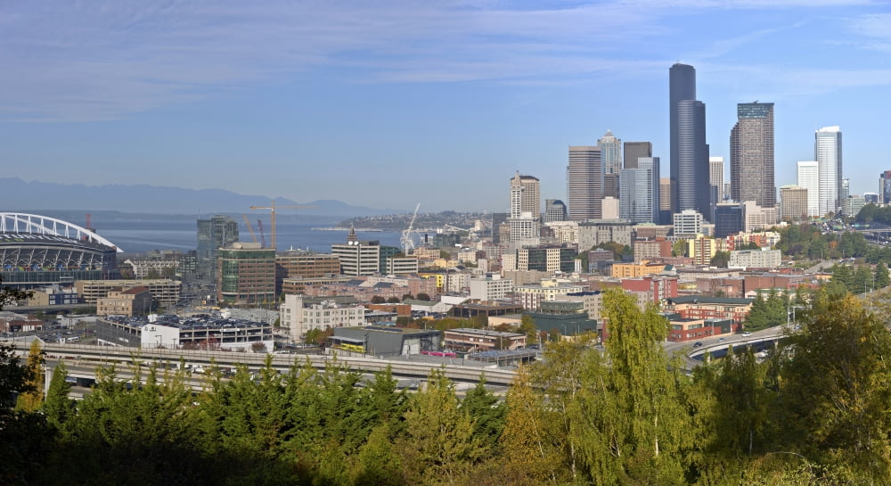 View of downtown buildings in a city Seattle King County Washington State USA Canvas Art - Panoramic Images (36 x 12)