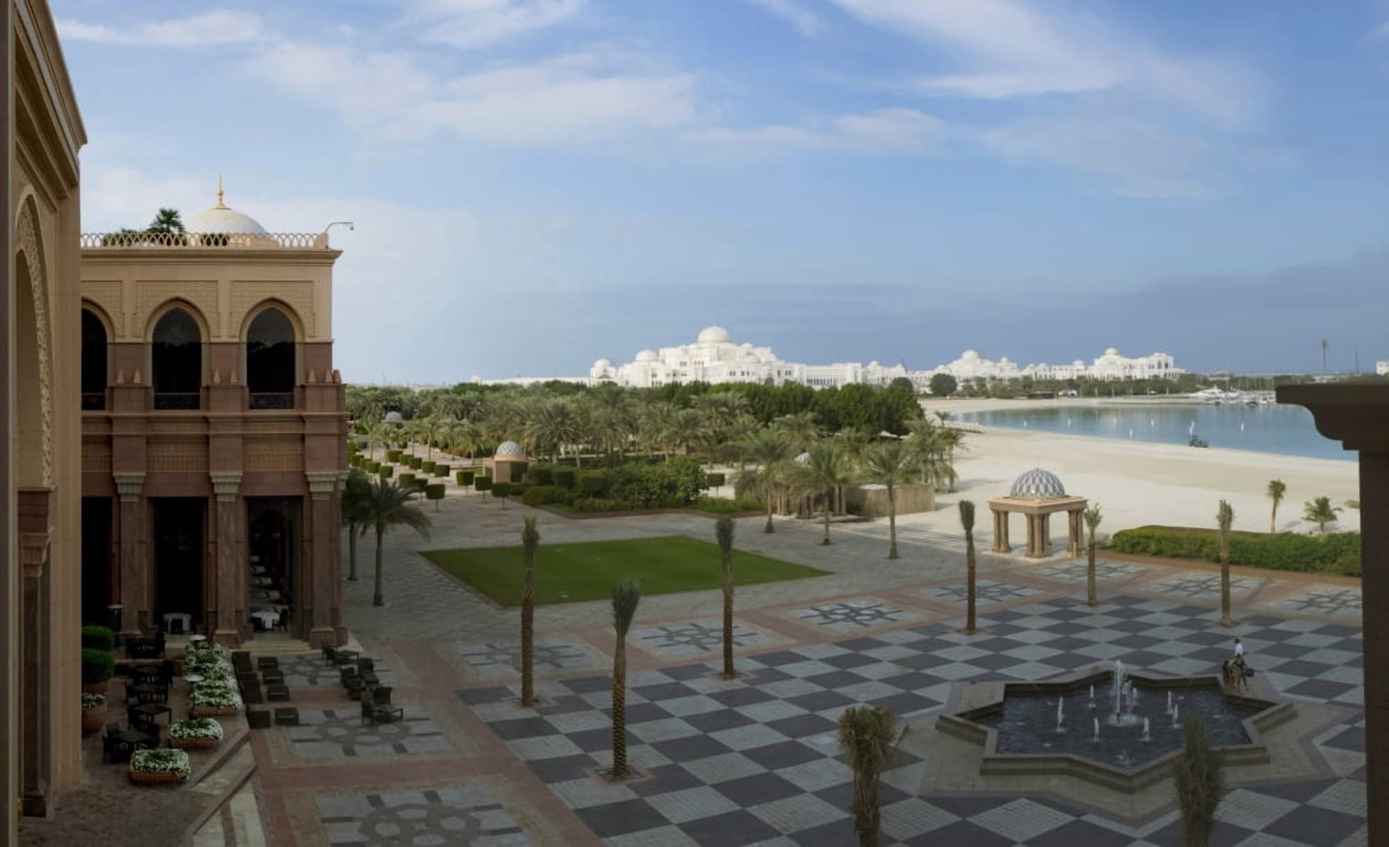 View of garden and beach at Emirates Palace Hotel Abu Dhabi United Arab Emirates Canvas Art - Panoramic Images (40 x 24)