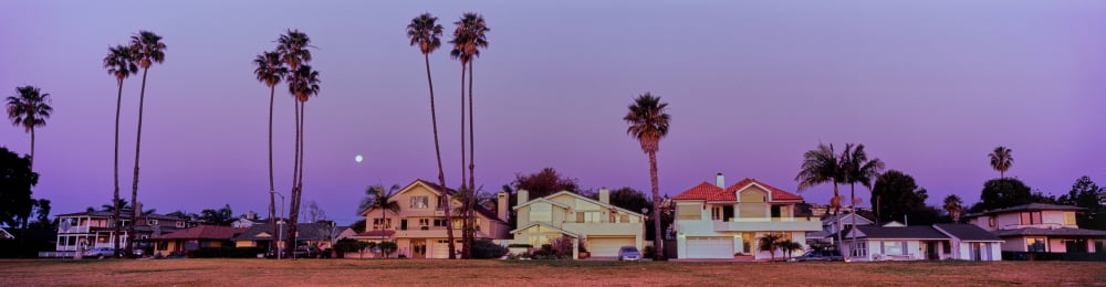 View of houses at dusk Santa Barbara California USA Canvas Art - Panoramic Images (5 x 20)