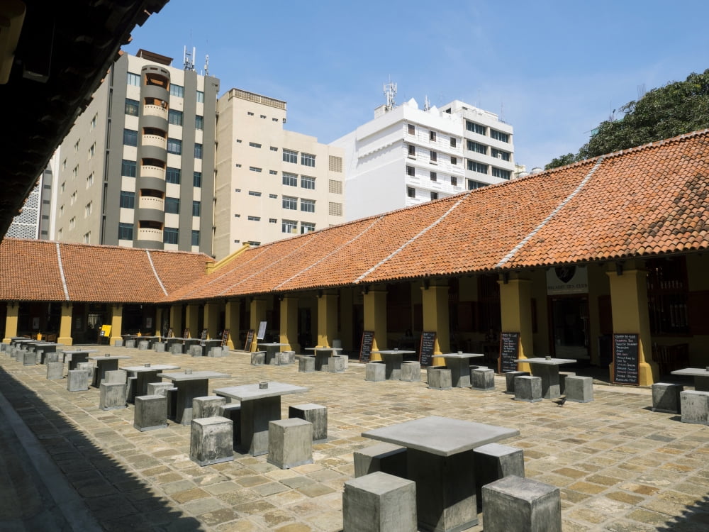 View of outdoor seating at 17th c Old Dutch Hospital fort area Colombo Central Province Sri Lanka Canvas Art - Panoramic Images (12 x 16)