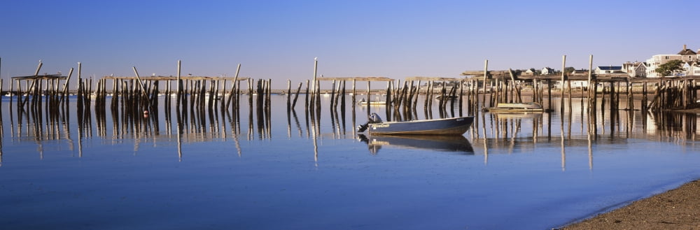 View of pier in ocean Provincetown Cape Cod Barnstable County Massachusetts USA Canvas Art - Panoramic Images (6 x 18)