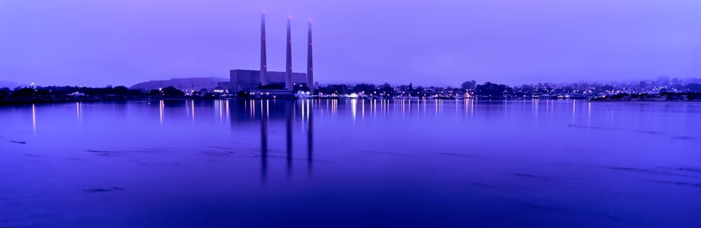 View of power plant at dusk Morro Bay San Luis Obispo County California USA Canvas Art - Panoramic Images (6 x 18)
