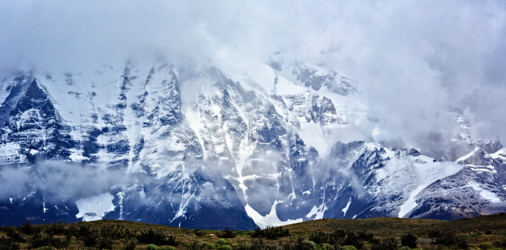 View of snowcapped mountains in winter Cordillera Paine Torres del Paine National Park Patagonia Chile Canvas Art - Panoramic Images (12 x 24)