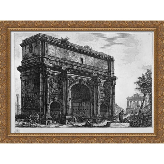 View of the Arch of Septimius Severus 38x28 Large Gold Ornate Wood Framed Canvas Art by Giovanni Battista Piranesi