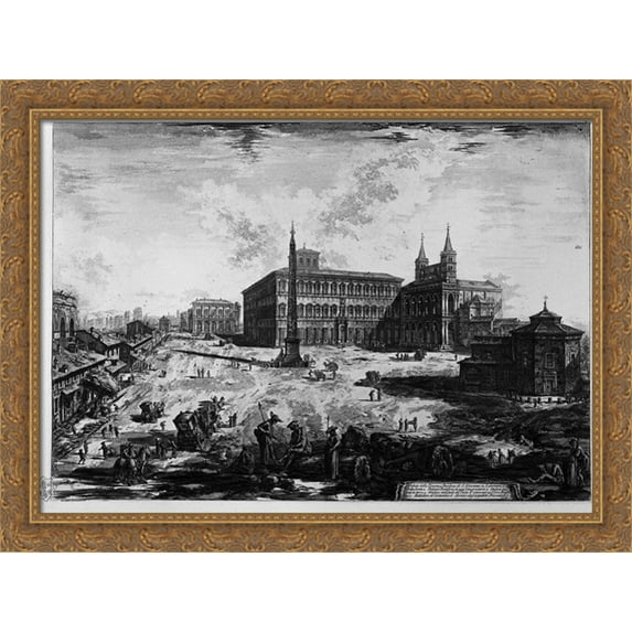 View of the Basilica of St. John Lateran 38x28 Large Gold Ornate Wood Framed Canvas Art by Giovanni Battista Piranesi