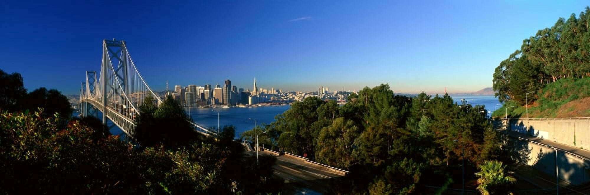 View of the Bay Bridge and downtown San Francisco from Treasure Island San Francisco California Canvas Art - Panoramic Images (27 x 9)