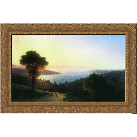 View of the Bosporus 24x19 Gold Ornate Wood Framed Canvas Art by Aivazovsky, Ivan