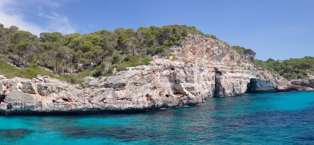 View of the Calo des Moro near Cala SAlmunia bay Santanyi Majorca Balearic Islands Spain Canvas Art - Panoramic Images (36 x 12)