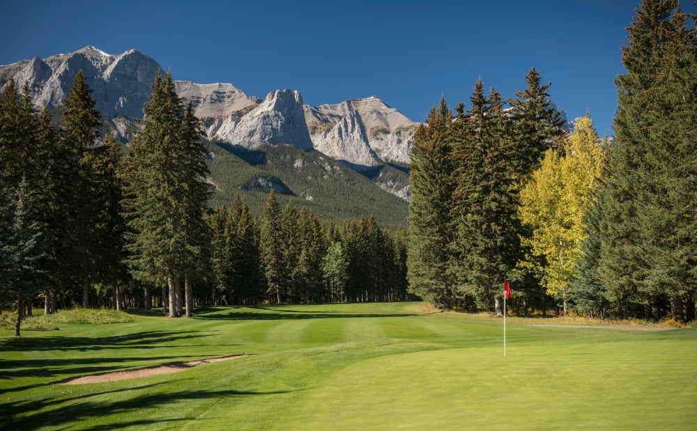 View of the Canmore Golf Course Mount Rundle Cascade Mountain Canmore Alberta Canada Canvas Art - Panoramic Images (12 x 20)
