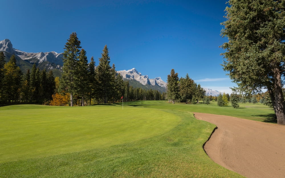 View of the Canmore Golf Course Mount Rundle Cascade Mountain Canmore Alberta Canada Canvas Art - Panoramic Images (24 x 40)