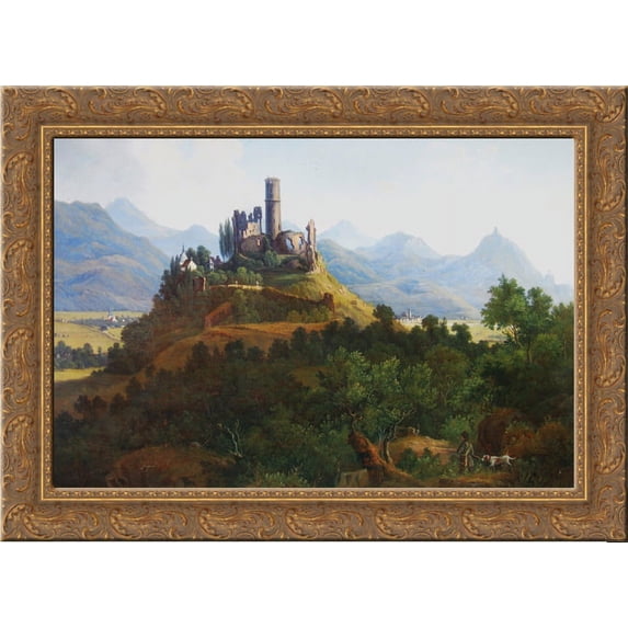 View of the Godesburg and the Seven Mountains 24x18 Gold Ornate Wood Framed Canvas Art by Karl Bodmer