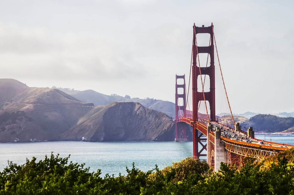 View of the Golden Gate Bridge from Fort Point San Francisco California United States of America Canvas Art - Leah Bignell Design Pics (19 x 12)