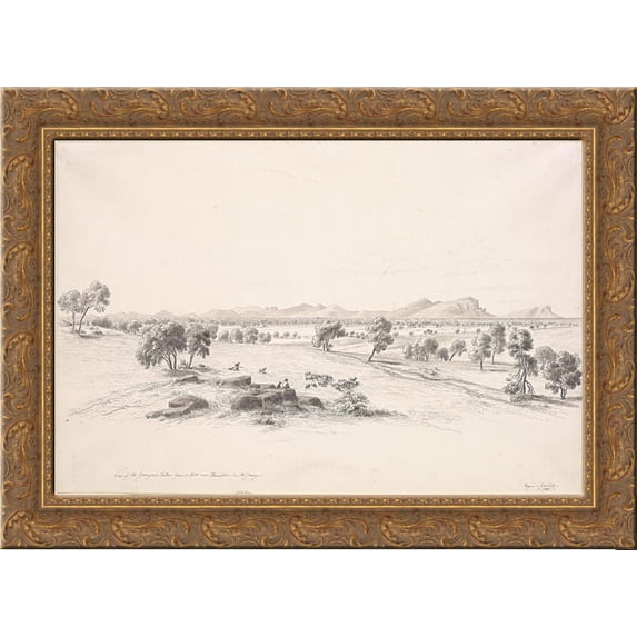 View of the Grampians taken from a hill near Hamilton on the Grange 24x18 Gold Ornate Wood Framed Canvas Art by Eugene von Guerard