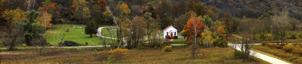 View of the Hyde church and cemetery in autumn Hyde Iowa County Wisconsin USA Canvas Art - Panoramic Images (36 x 12)