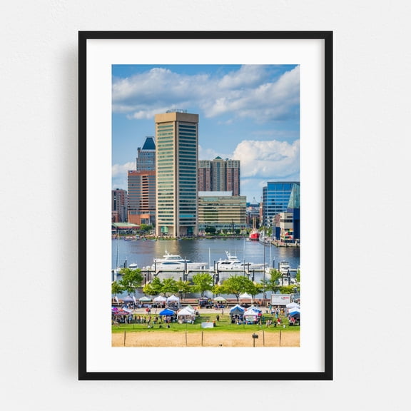 View of the Inner Harbor 02 - Baltimore Maryland Photography Black Framed Wall Art Print 24 x 36 inches