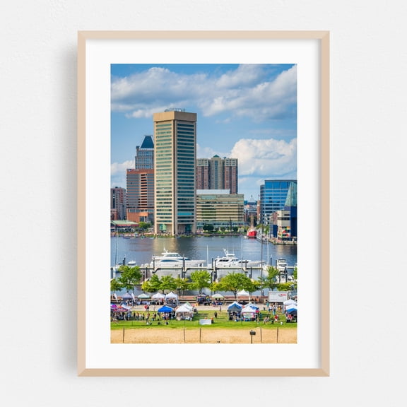 View of the Inner Harbor 02 - Baltimore Maryland Photography Oak Framed Wall Art Print 24 x 36 inches