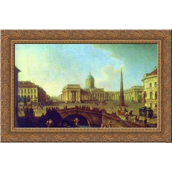 View of the Kazan Cathedral in St. Petersburg 24x18 Gold Ornate Wood Framed Canvas Art by Fyodor Alekseyev