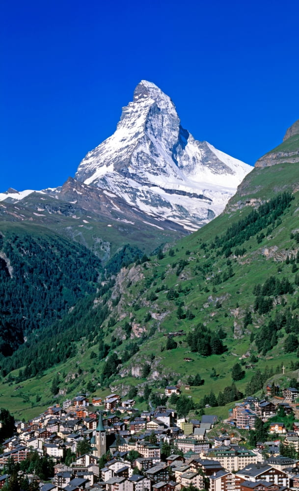 View of the Matterhorn and the town of Zermatt Valais Canton Switzerland Canvas Art - Panoramic Images (24 x 40)