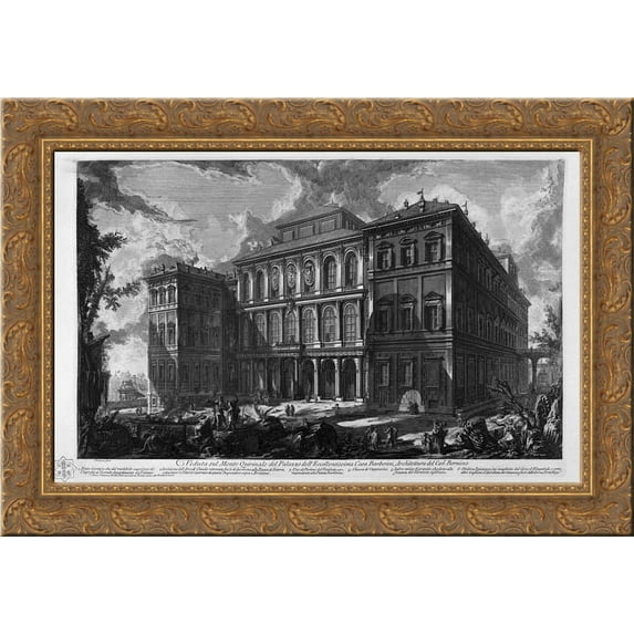 View of the Palace Stopani 24x19 Gold Ornate Wood Framed Canvas Art by Piranesi, Giovanni Battista