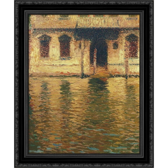View of the Palace in Venice 20x24 Black Ornate Wood Framed Canvas Art by Martin, Henri