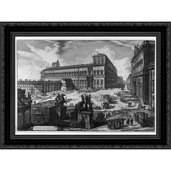 View of the Piazza di Monte Cavallo 24x20 Black Ornate Wood Framed Canvas Art by Piranesi, Giovanni Battista