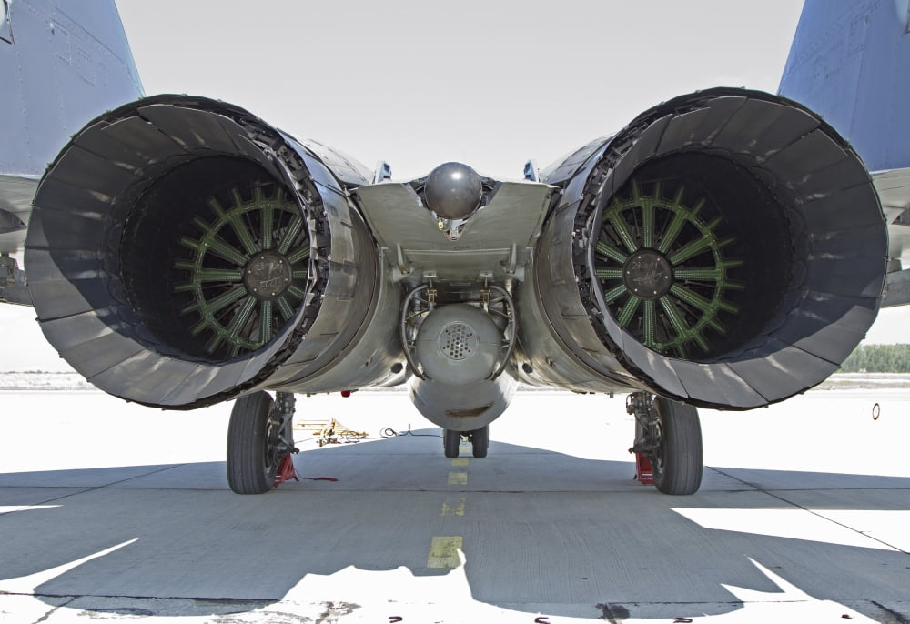 View of the RD-33 engines on a Serbian Air Force MiG-29 jet Canvas Art - Anton BalakchievStocktrek Images (35 x 24)