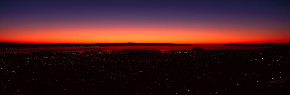 View of the San Francisco Bay Area at sunrise from Twin Peaks San Francisco California Canvas Art - Panoramic Images (27 x 9)