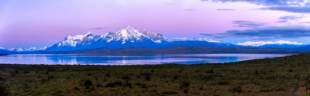View of the Sarmiento Lake and Cordillera Paine at dawn Torres del Paine National Park Patagonia Chile Canvas Art - Panoramic Images (6 x 18)