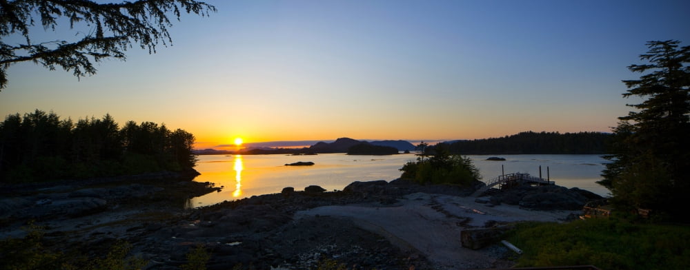 View of the Talon Lodge and Spa at sunset Sitka Alaska USA Canvas Art - Panoramic Images (36 x 12)