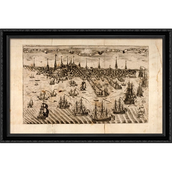 View of the Town of Boston 40x28 Large Black Ornate Wood Framed Canvas Art by Paul Revere