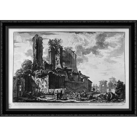 View of the Villa Este in Tivoli 40x28 Large Black Ornate Wood Framed Canvas Art by Giovanni Battista Piranesi