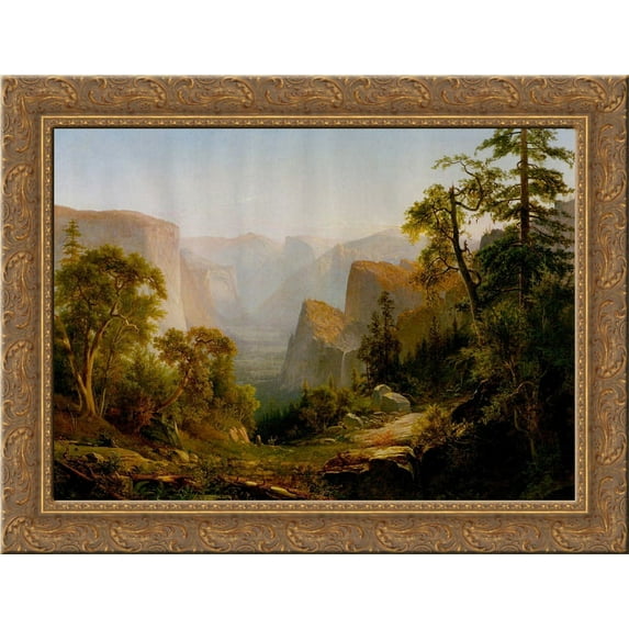View of the Yosemite Valley, in California 24x18 Gold Ornate Wood Framed Canvas Art by Thomas Hill