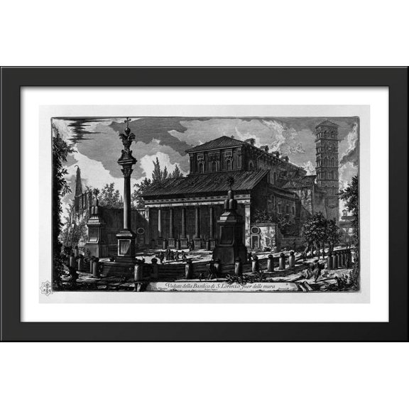 View of the facade of the Basilica of St. Cross in Jerusalem 40x26 Large Black Wood Framed Print Art by Giovanni Battista Piranesi