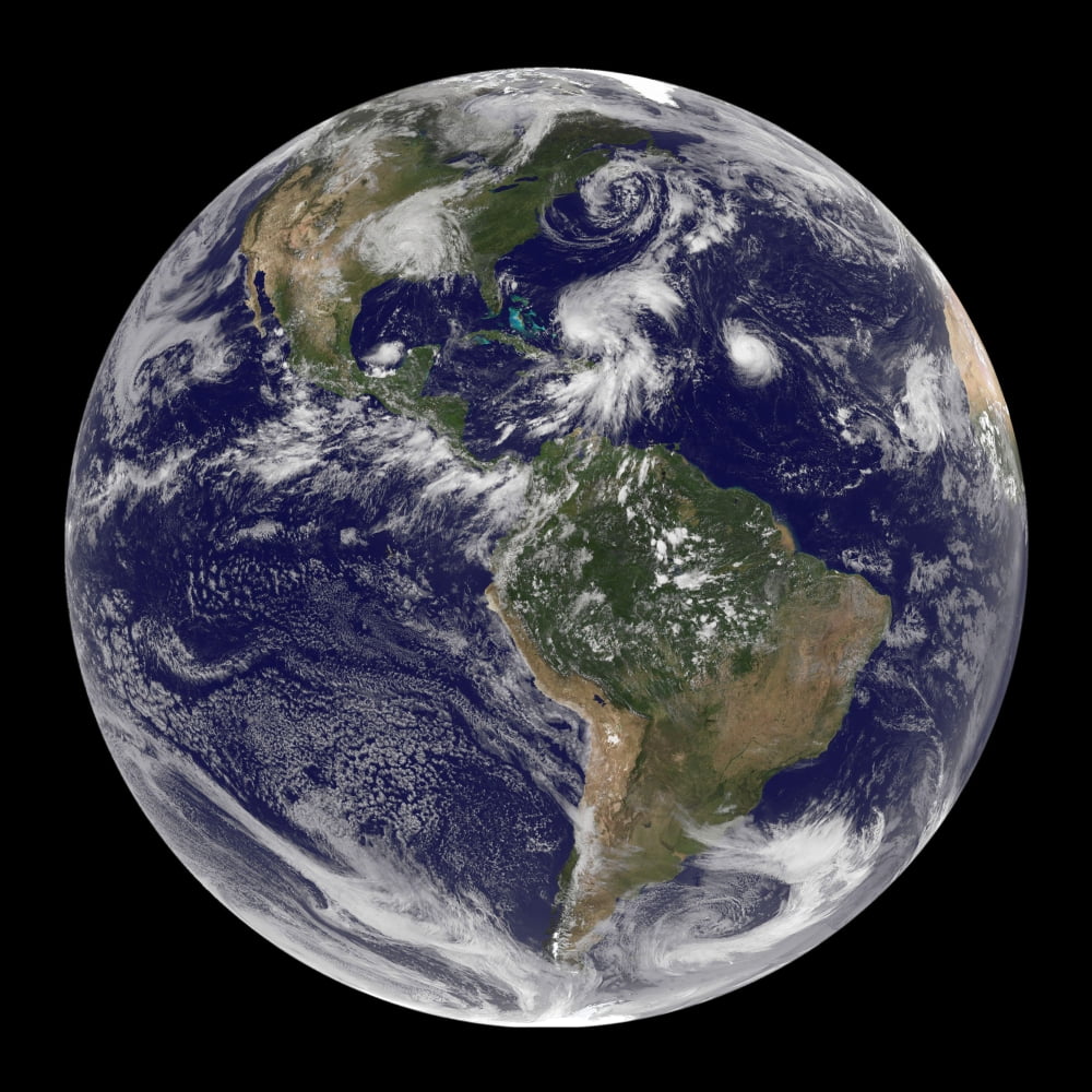 View of the full Earth and four storm systems Canvas Art - Stocktrek Images (28 x 28)